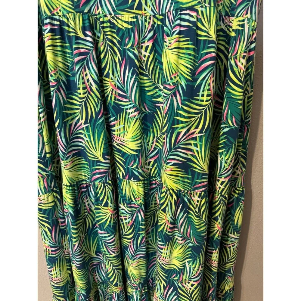Lands End Maxi Tiered Dress 1X Stretch Cotton Modal Floral Washable NEW